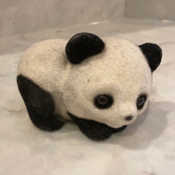 Vintage flocked panda (3) figurines - Picture 8 of 15